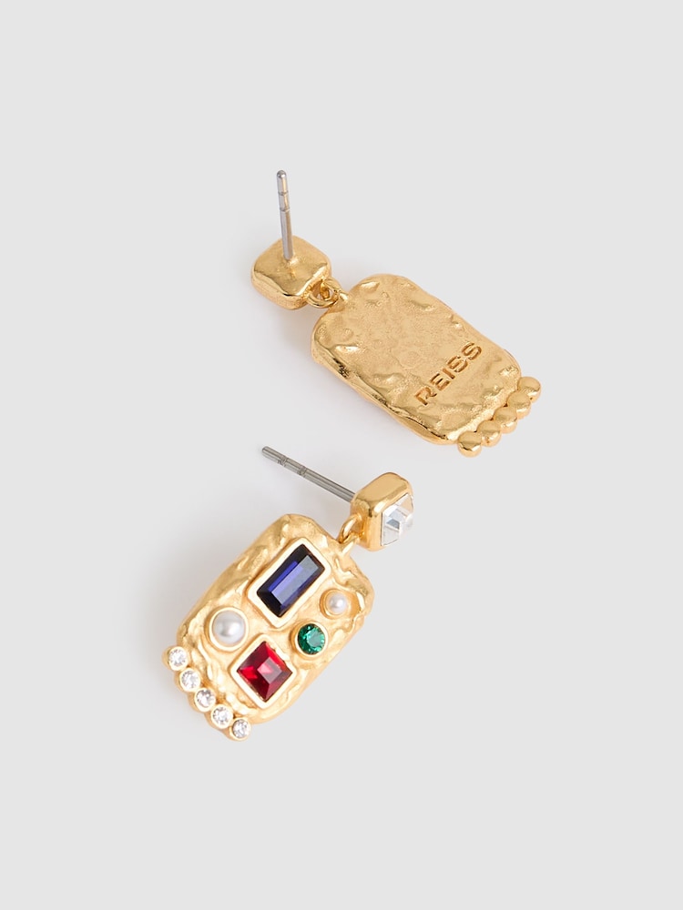 Reiss Gold Tone Skylyn Crystal Rectangle Drop Earrings - Image 4 of 4