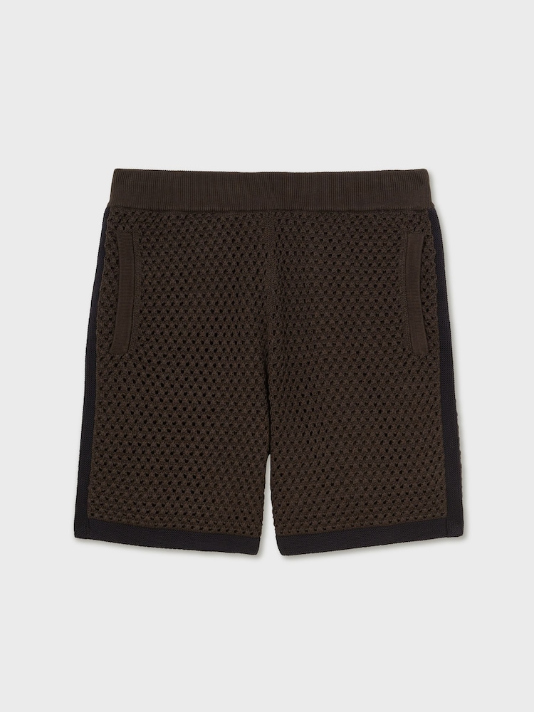 Reiss Chocolate/Navy Butler Cotton-Blend Crochet Shorts - Image 2 of 6