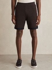 Reiss Chocolate/Navy Butler Cotton-Blend Crochet Shorts - Image 3 of 6