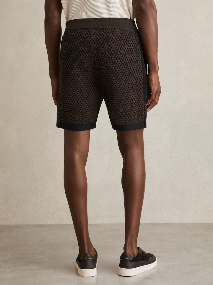 Reiss Chocolate/Navy Butler Cotton-Blend Crochet Shorts - Image 5 of 6
