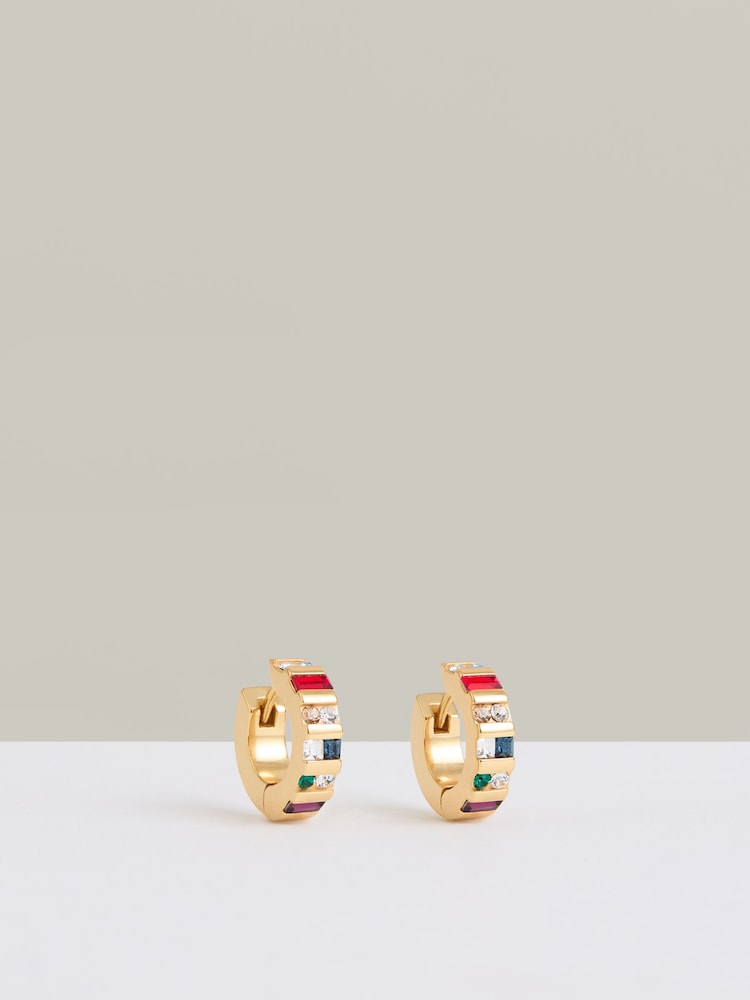 Reiss Gold Tone Sadie Crystal Huggie Earrings - Image 1 of 4