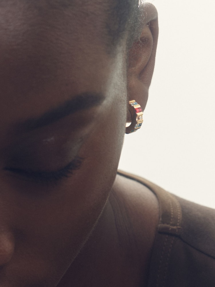 Reiss Gold Tone Sadie Crystal Huggie Earrings - Image 2 of 4