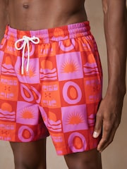 Reiss Orange/Pink Trinity Reiss | Ché Sunset-Print Swim Shorts - Image 4 of 6
