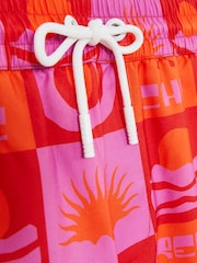 Reiss Orange/Pink Trinity Reiss | Ché Sunset-Print Swim Shorts - Image 6 of 6
