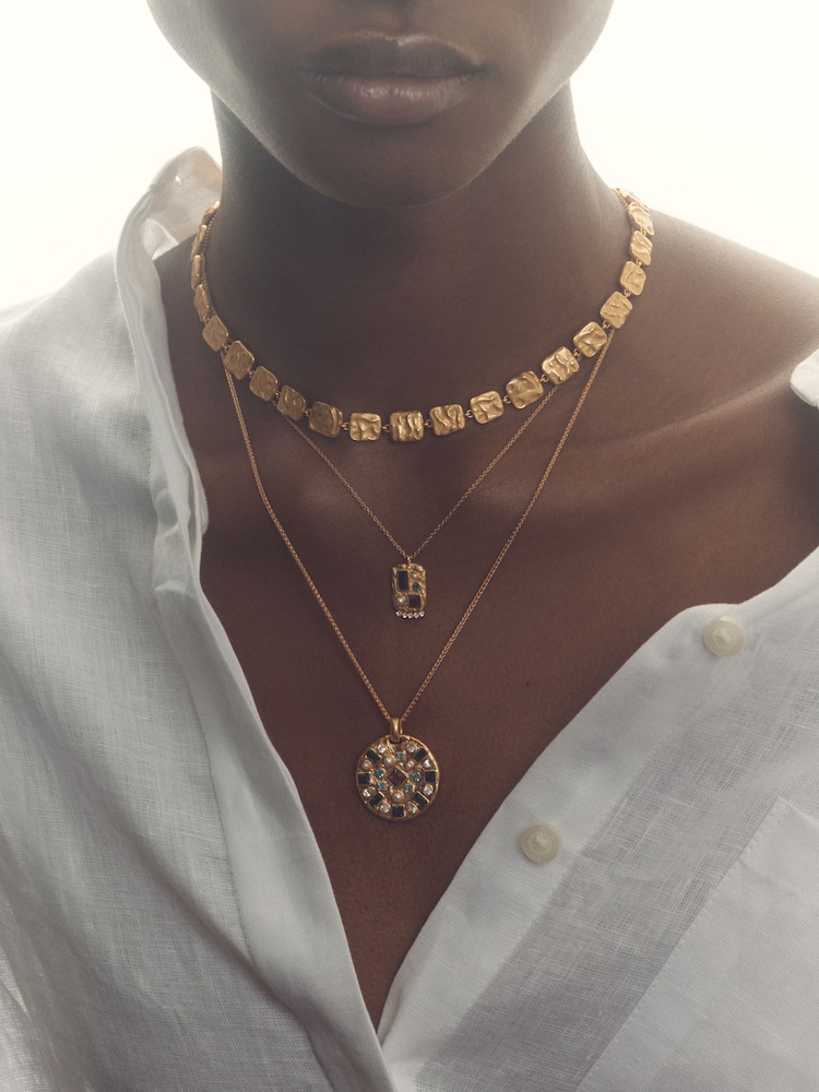 Reiss Gold Tone Mila Molten Square Necklace - Image 4 of 4