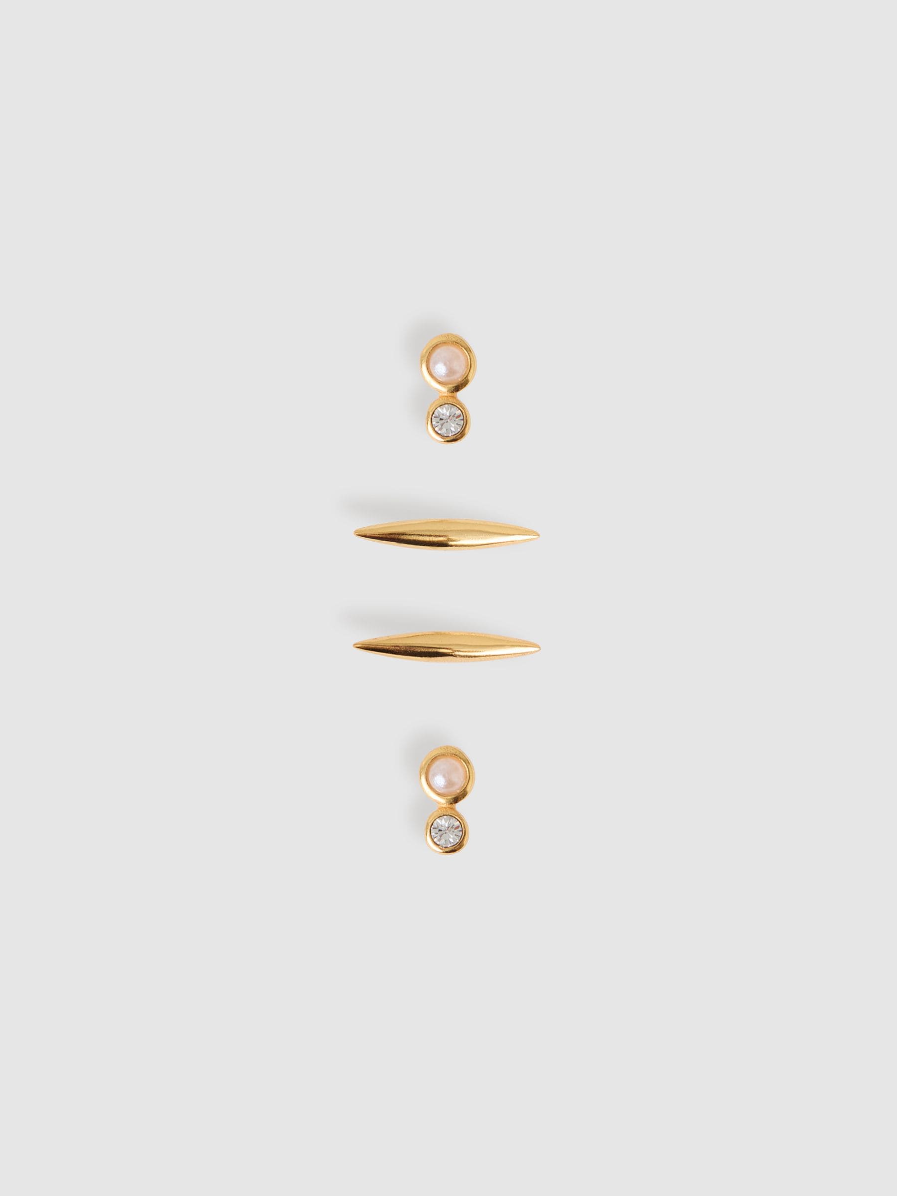 Reiss Gold Tone Micro Faux-pearl And Bar Stud Earrings Set In Gold