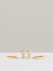 Reiss Gold Tone Minnie Micro Faux-Pearl And Bar Stud Earrings Set - Image 3 of 3