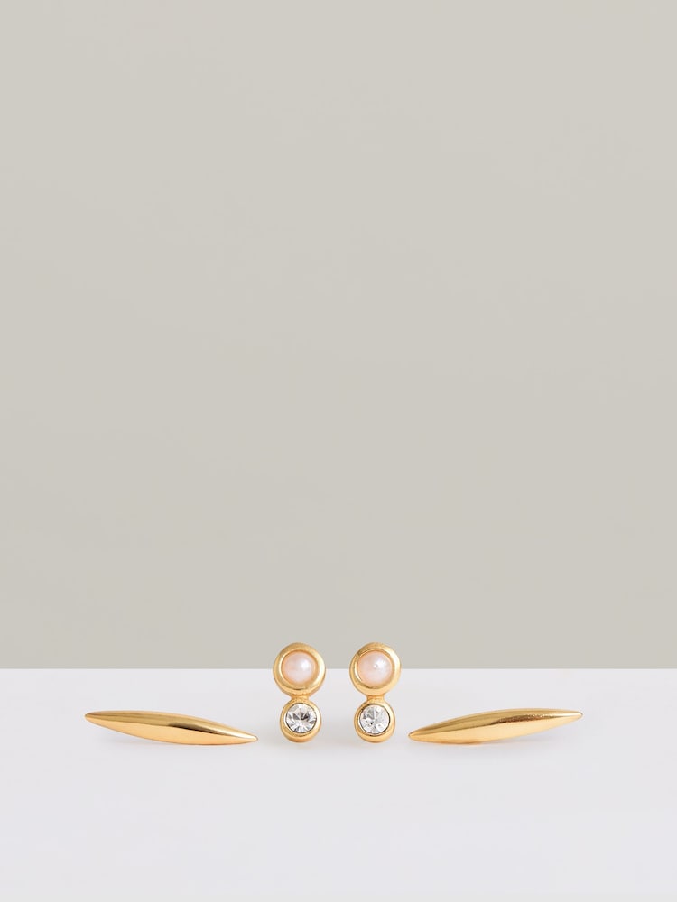 Reiss Gold Tone Minnie Micro Faux-Pearl And Bar Stud Earrings Set - Image 3 of 3 Reiss Gold Tone Minnie Micro Faux-Pearl And Bar Stud Earrings Set - Image 3 of 3