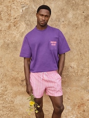 Reiss Pink/White Corva Reiss | Ché Stripe Swim Shorts - Image 1 of 9