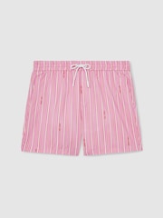 Reiss Pink/White Corva Reiss | Ché Stripe Swim Shorts - Image 2 of 9