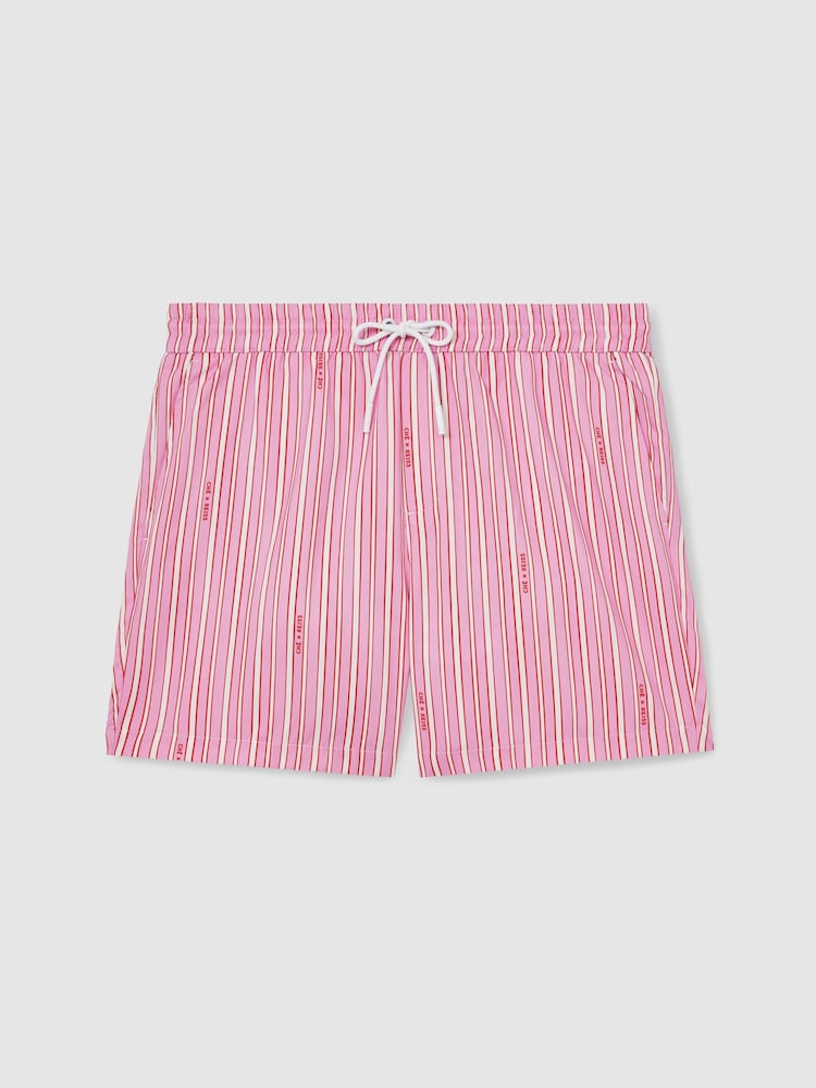 Reiss Pink/White Corva Reiss | Ché Stripe Swim Shorts - Image 2 of 9