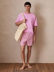 Reiss Pink/White Corva Reiss | Ché Stripe Swim Shorts - Image 3 of 9