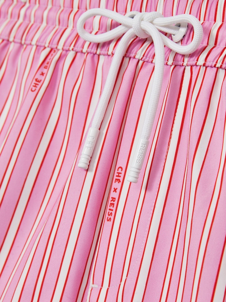 Reiss Pink/White Corva Reiss | Ché Stripe Swim Shorts - Image 9 of 9