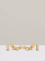 Reiss Gold Tone Mina Micro Baguette And Crystal Stud Earrings Set - Image 1 of 3