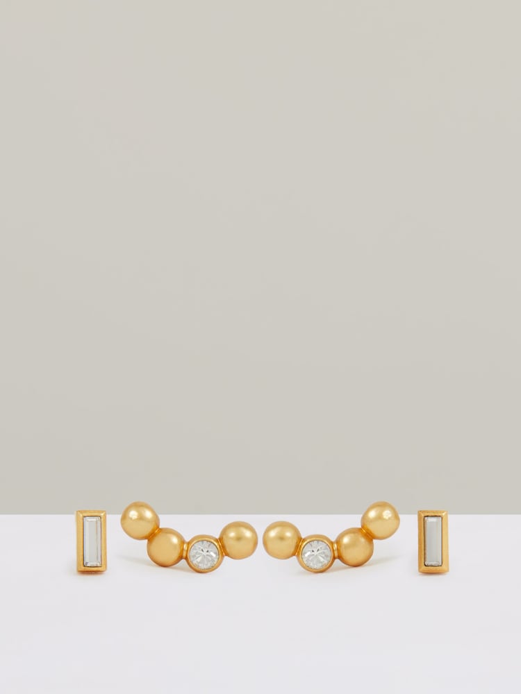 Reiss Gold Tone Mina Micro Baguette And Crystal Stud Earrings Set - Image 1 of 3