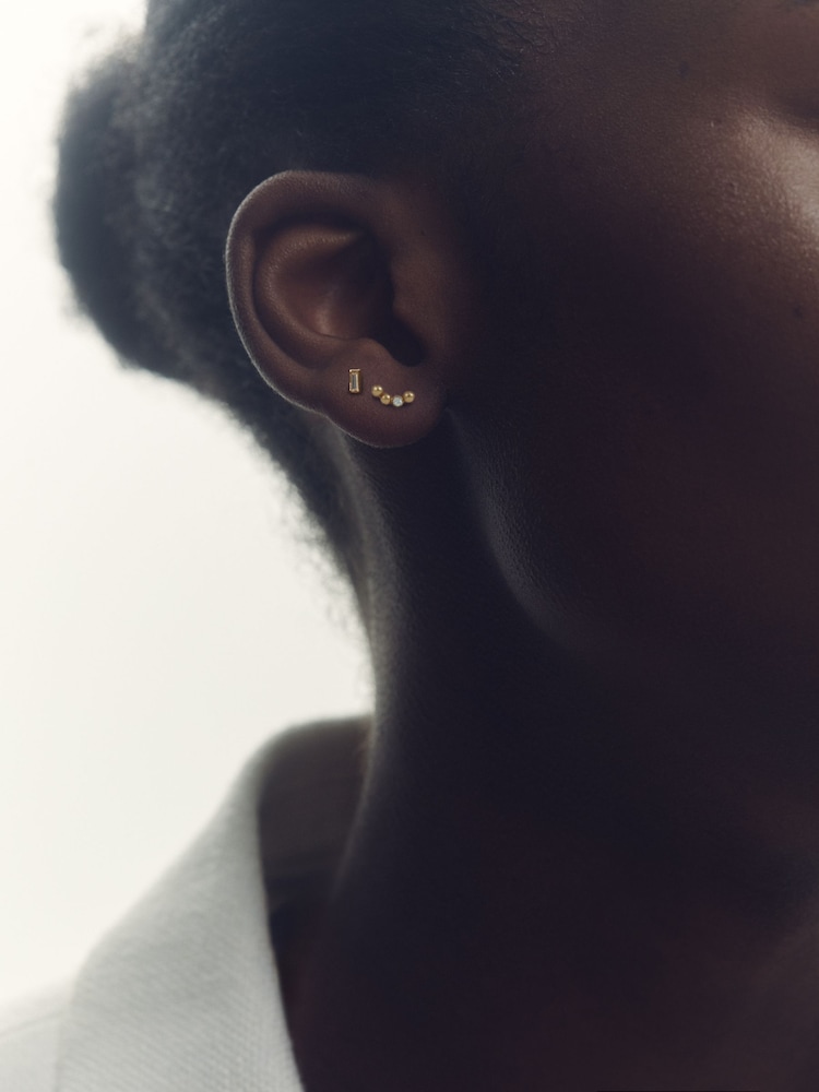 Reiss Gold Tone Mina Micro Baguette And Crystal Stud Earrings Set - Image 2 of 3