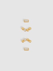 Reiss Gold Tone Mina Micro Baguette And Crystal Stud Earrings Set - Image 3 of 3