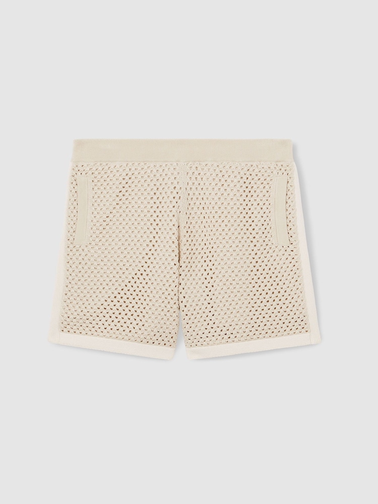 Reiss Taupe/Off White Butler Cotton-Blend Crochet Shorts - Image 2 of 5