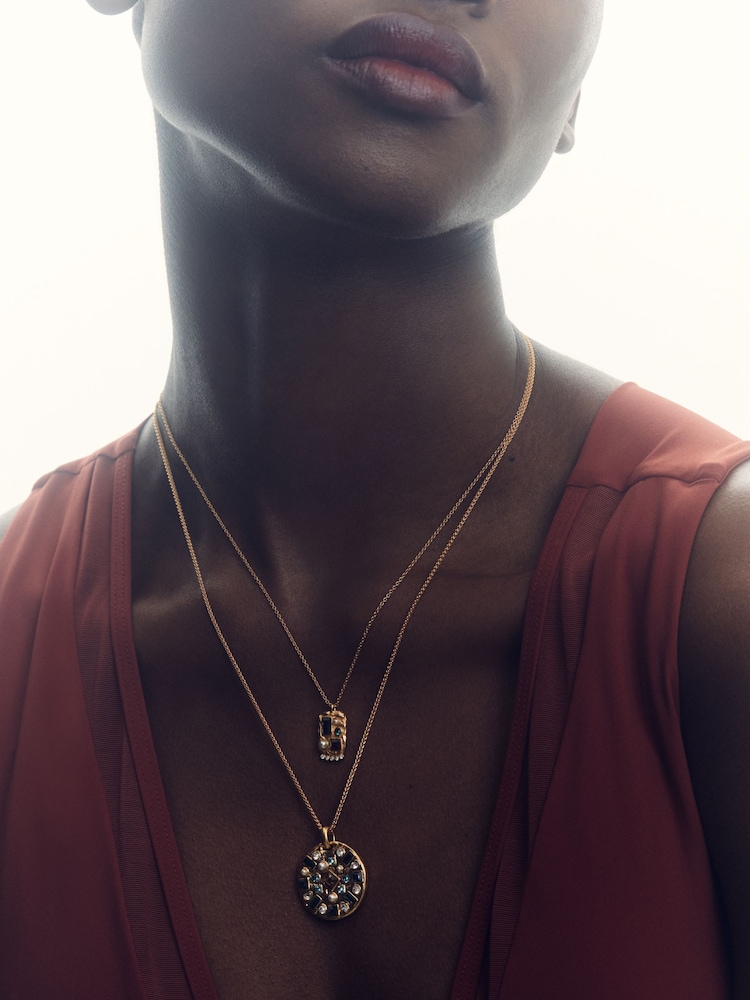 Reiss Gold Tone Skye Crystal Coin Pendant Necklace - Image 1 of 4