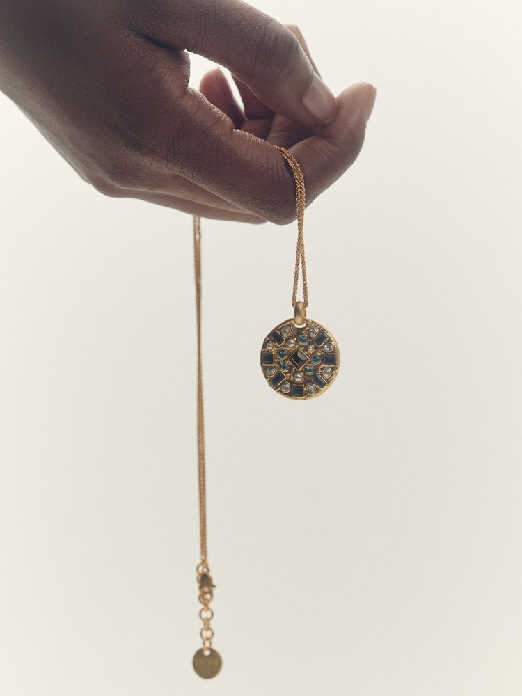 Reiss Gold Tone Skye Crystal Coin Pendant Necklace - Image 2 of 4