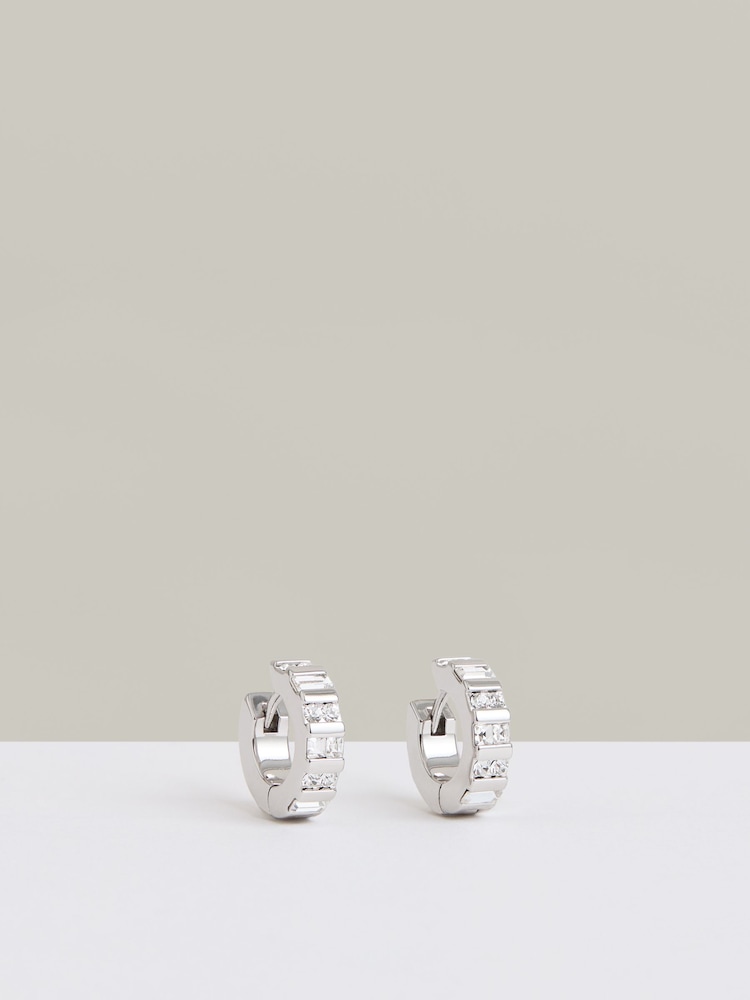 Reiss Silver Tone Sadie Crystal Huggie Earrings - Image 1 of 4