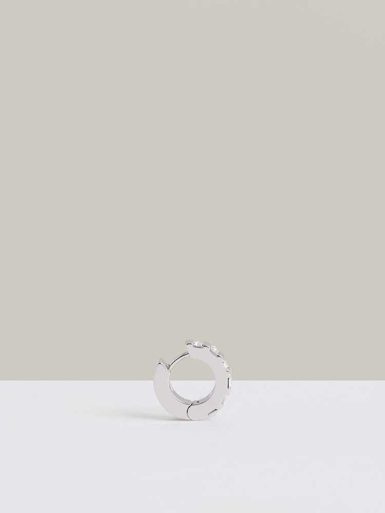 Reiss Silver Tone Sadie Crystal Huggie Earrings - Image 4 of 4