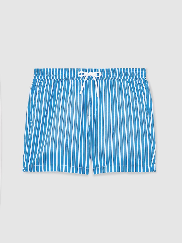 Reiss Blue/White Corva Reiss | Ché Stripe Swim Shorts - Image 2 of 6