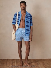 Reiss Blue/White Corva Reiss | Ché Stripe Swim Shorts - Image 3 of 6