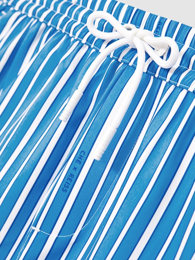 Reiss Blue/White Corva Reiss | Ché Stripe Swim Shorts - Image 6 of 6