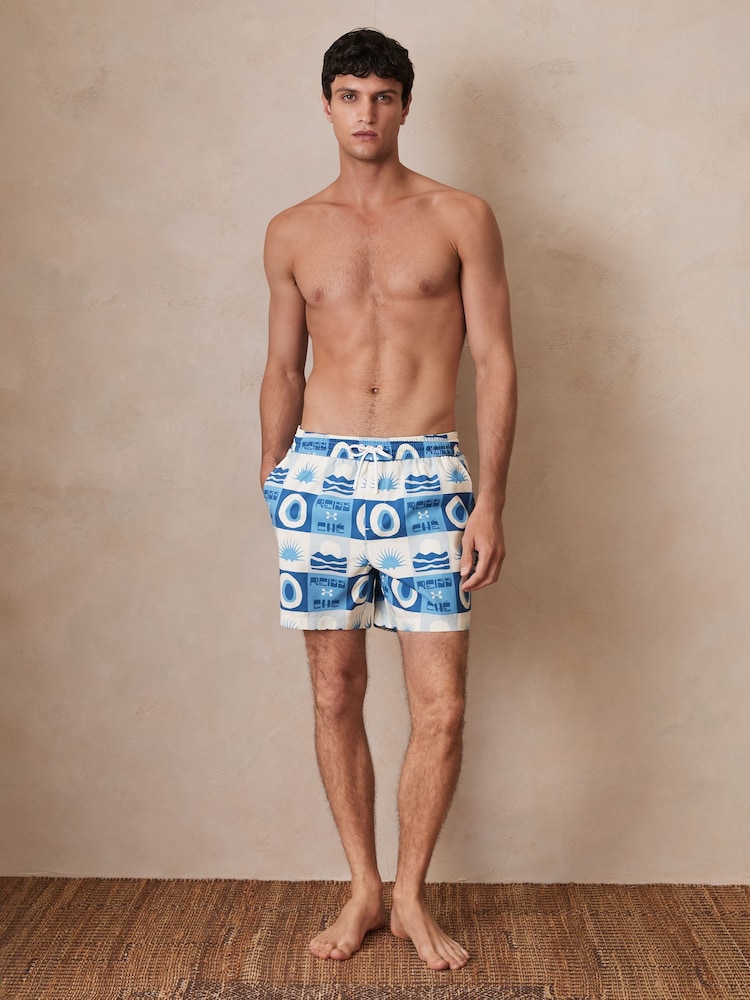 Reiss Blue Multi Trinity Reiss | Ché Sunset-Print Swim Shorts - Image 1 of 7