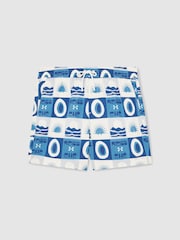 Reiss Blue Multi Trinity Reiss | Ché Sunset-Print Swim Shorts - Image 2 of 7