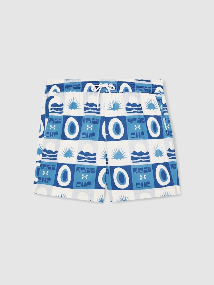 Reiss Blue Multi Trinity Reiss | Ché Sunset-Print Swim Shorts - Image 2 of 7