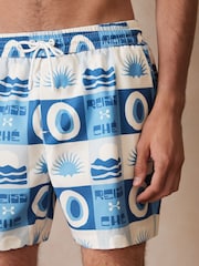 Reiss Blue Multi Trinity Reiss | Ché Sunset-Print Swim Shorts - Image 4 of 7