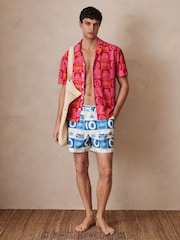 Reiss Blue Multi Trinity Reiss | Ché Sunset-Print Swim Shorts - Image 6 of 7