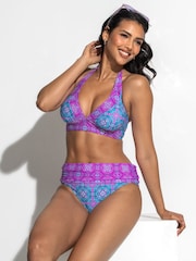 Pour Moi Blue/Purple Roll Top Venice Beach Bikini Brief - Image 1 of 4
