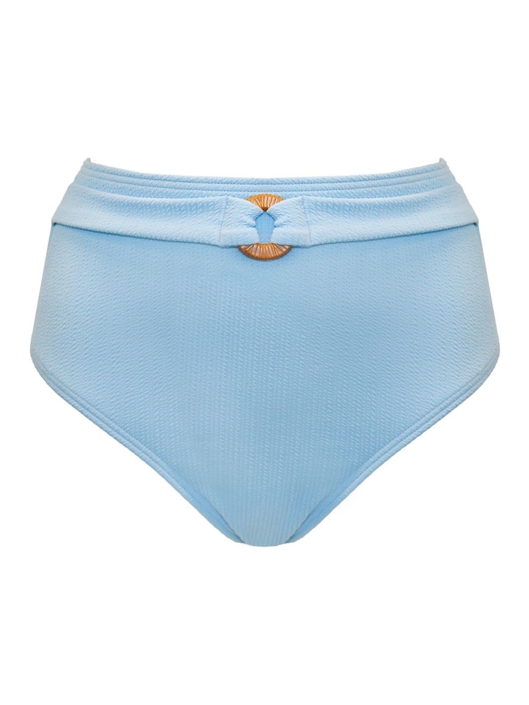 Blauw - Pour Moi Cali Ribbed Texture High-Waist Belted Control Bikini Briefs - Image 3 of 4