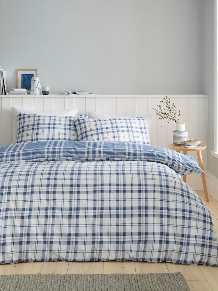 Catherine Lansfield Blue Kelso Check Easy Care Duvet Cover and Pillowcase Set - Image 1 of 4