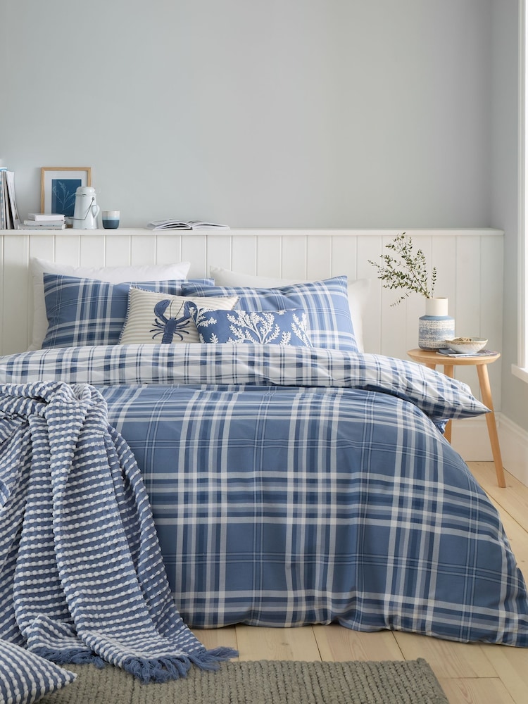 Catherine Lansfield Blue Kelso Check Easy Care Duvet Cover and Pillowcase Set - Image 2 of 4