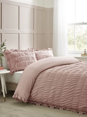 Catherine Lansfield Pink Seersucker Frill Duvet Cover Set - Image 1 of 3