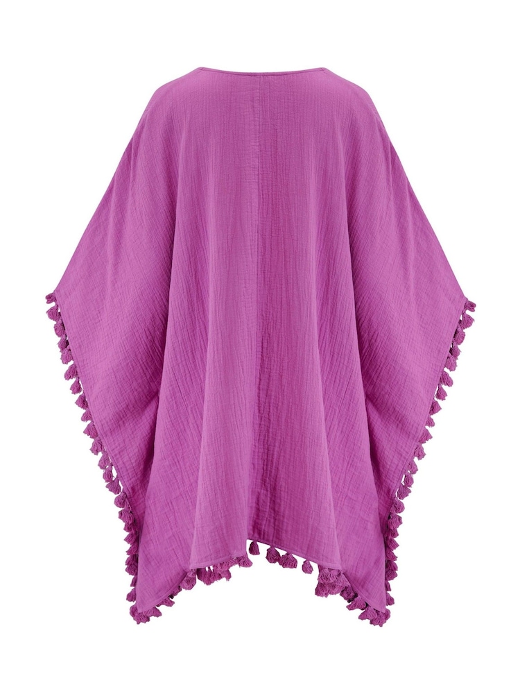 Lila - Pour Moi Double Cloth Fringe Trim 100% Cotton Kaftan - Bild 4 von 4