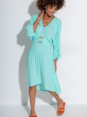 Pour Moi Blue Crinkle O Ring Midi Beach Kaftan - Image 1 of 4