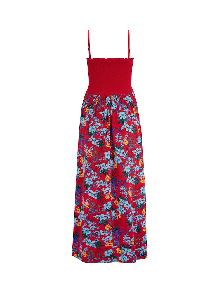 Pour Moi Red Strapless Shirred Bodice Woven Maxi Beach Dress - Image 4 of 4