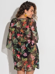 Pour Moi Black Chiffon V-Neck Embellished Kaftan - Image 2 of 4