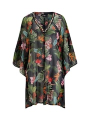 Pour Moi Black Chiffon V-Neck Embellished Kaftan - Image 3 of 4