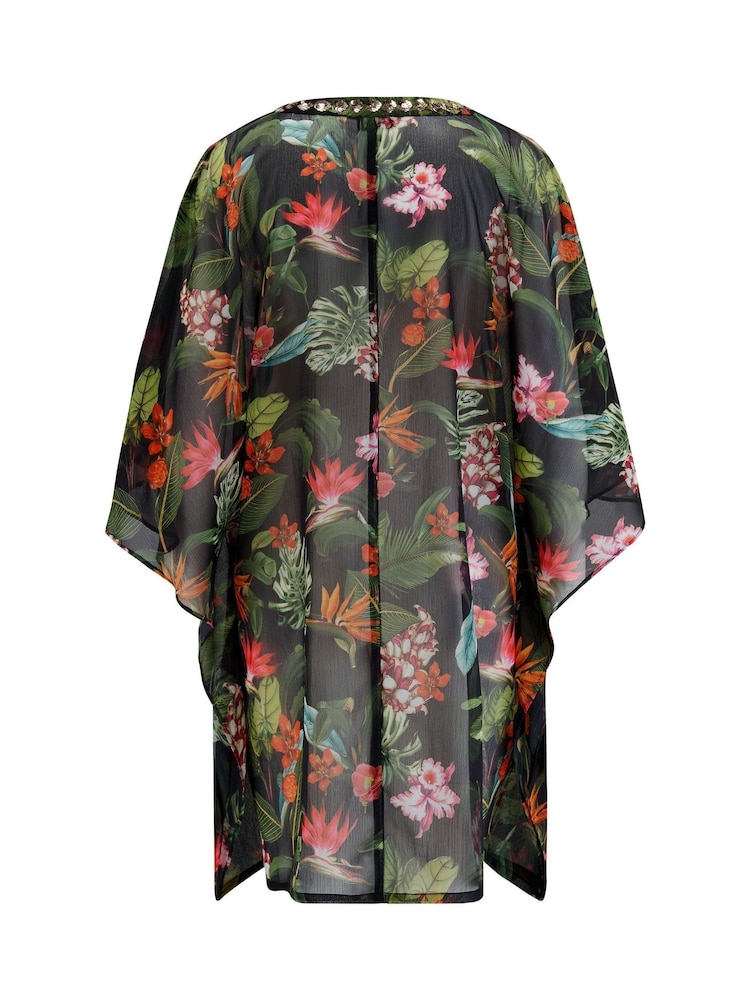 Pour Moi Black Chiffon V-Neck Embellished Kaftan - Image 4 of 4
