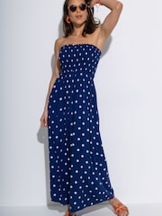 Pour Moi Light Blue Strapless Shirred Bodice Woven Maxi Beach Dress - Image 1 of 4