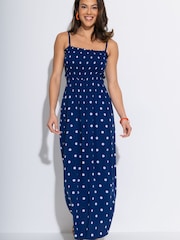 Pour Moi Light Blue Strapless Shirred Bodice Woven Maxi Beach Dress - Image 2 of 4
