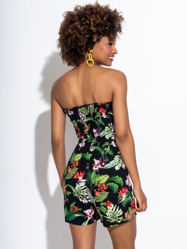 Pour Moi Black Strapless Shirred Bodice Woven Beach Playsuit - Image 2 of 4