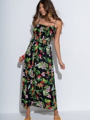 Pour Moi Black Strapless Shirred Bodice Woven Maxi Beach Dress - Image 1 of 4
