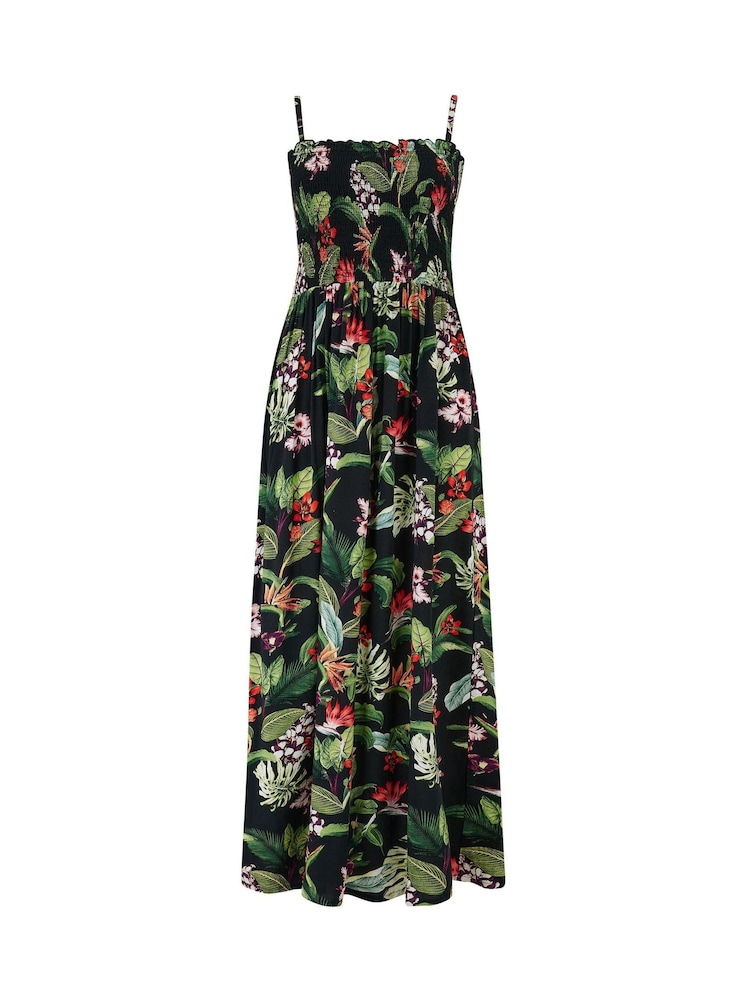 Pour Moi Black Strapless Shirred Bodice Woven Maxi Beach Dress - Image 3 of 4
